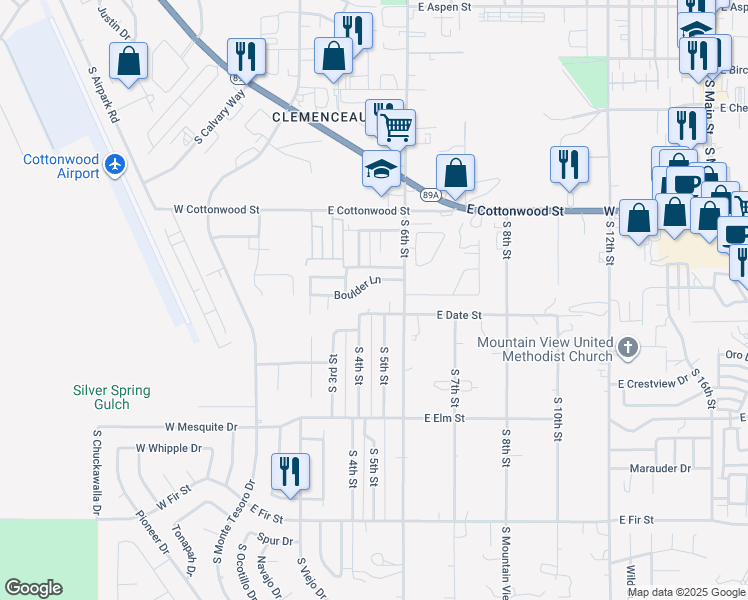 map of restaurants, bars, coffee shops, grocery stores, and more near 460 East Date Street in Cottonwood