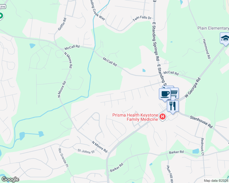 map of restaurants, bars, coffee shops, grocery stores, and more near 5 East Okaloosa Way in Simpsonville