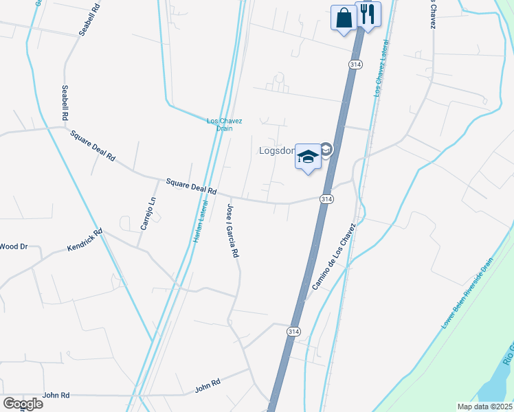 map of restaurants, bars, coffee shops, grocery stores, and more near 3 Quemado Lane in Belen
