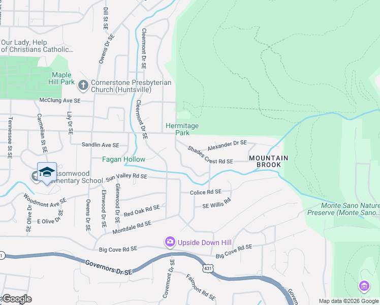 map of restaurants, bars, coffee shops, grocery stores, and more near 1207 Kennamer Drive Southeast in Huntsville