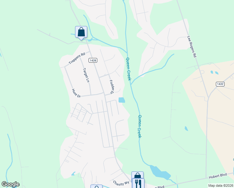 map of restaurants, bars, coffee shops, grocery stores, and more near 202 Hominy Court in Hubert