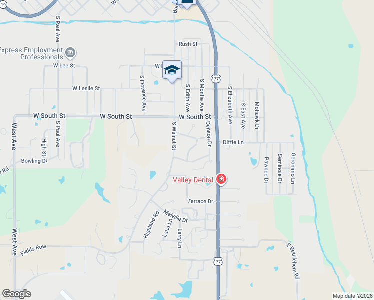 map of restaurants, bars, coffee shops, grocery stores, and more near 1301 Hillcrest Road in Pauls Valley