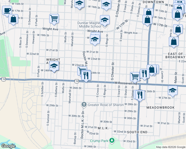 map of restaurants, bars, coffee shops, grocery stores, and more near 2314 South Cross Street in Little Rock