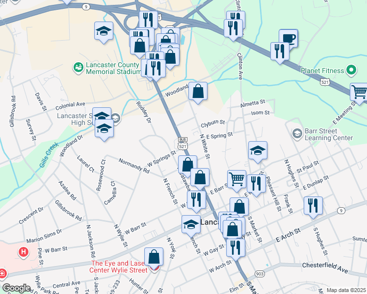 map of restaurants, bars, coffee shops, grocery stores, and more near in Lancaster