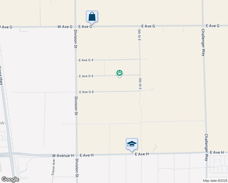 map of restaurants, bars, coffee shops, grocery stores, and more near East Avenue G 8 in Lancaster