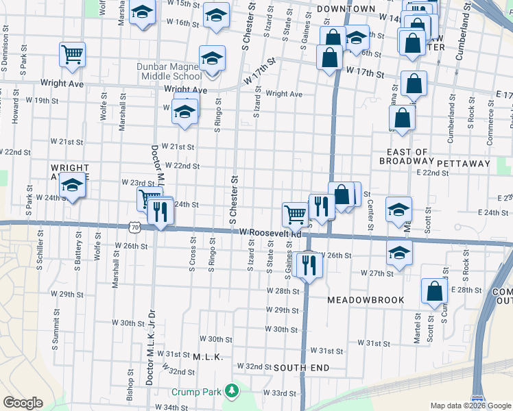 map of restaurants, bars, coffee shops, grocery stores, and more near in Little Rock