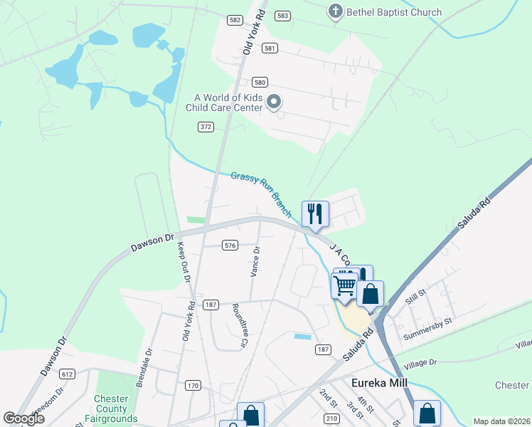 map of restaurants, bars, coffee shops, grocery stores, and more near 2131 J A Cochran Bypass in Chester