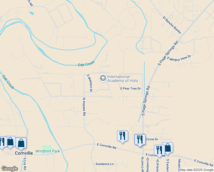 map of restaurants, bars, coffee shops, grocery stores, and more near 10755 East Hidden View Drive in Cornville