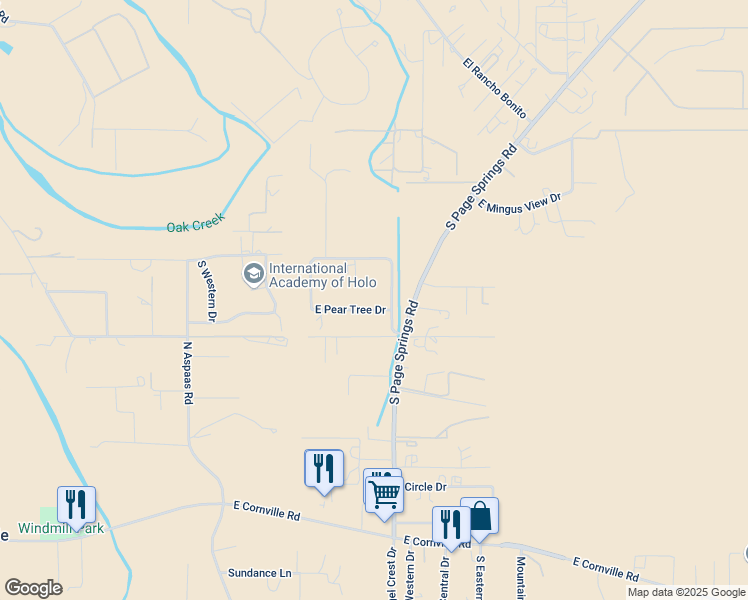 map of restaurants, bars, coffee shops, grocery stores, and more near 11150 East Pear Tree Drive in Cornville