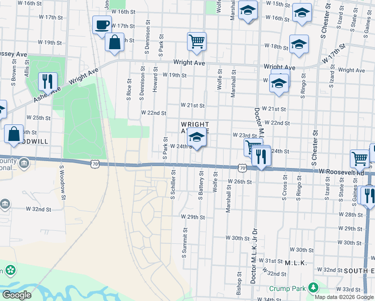 map of restaurants, bars, coffee shops, grocery stores, and more near 2317 South Summit Street in Little Rock