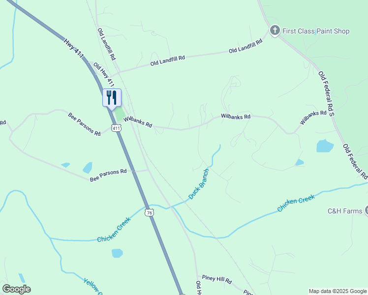 map of restaurants, bars, coffee shops, grocery stores, and more near 95 Estelle Middleton Road in Chatsworth