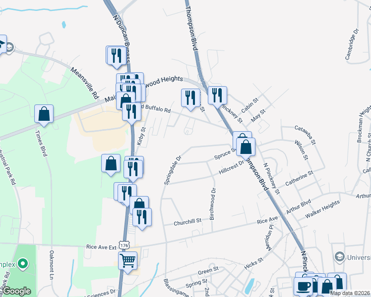 map of restaurants, bars, coffee shops, grocery stores, and more near 144 Springdale Drive in Union
