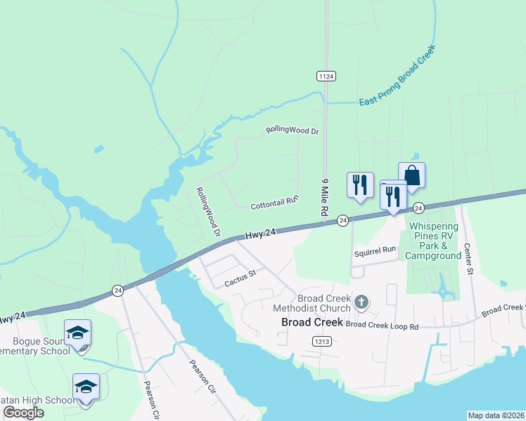map of restaurants, bars, coffee shops, grocery stores, and more near 191 Cottontail Run in Newport