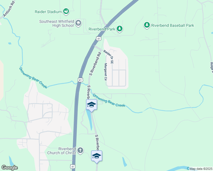 map of restaurants, bars, coffee shops, grocery stores, and more near 1480 Margaret Circle Southeast in Dalton