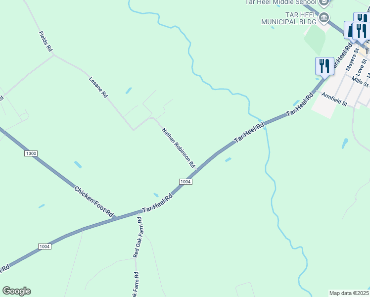map of restaurants, bars, coffee shops, grocery stores, and more near Nathan Robinson Road in Bladen County