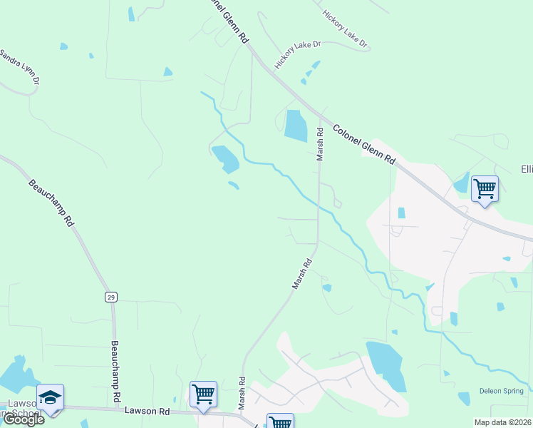 map of restaurants, bars, coffee shops, grocery stores, and more near 3808 Marsh Road in Little Rock