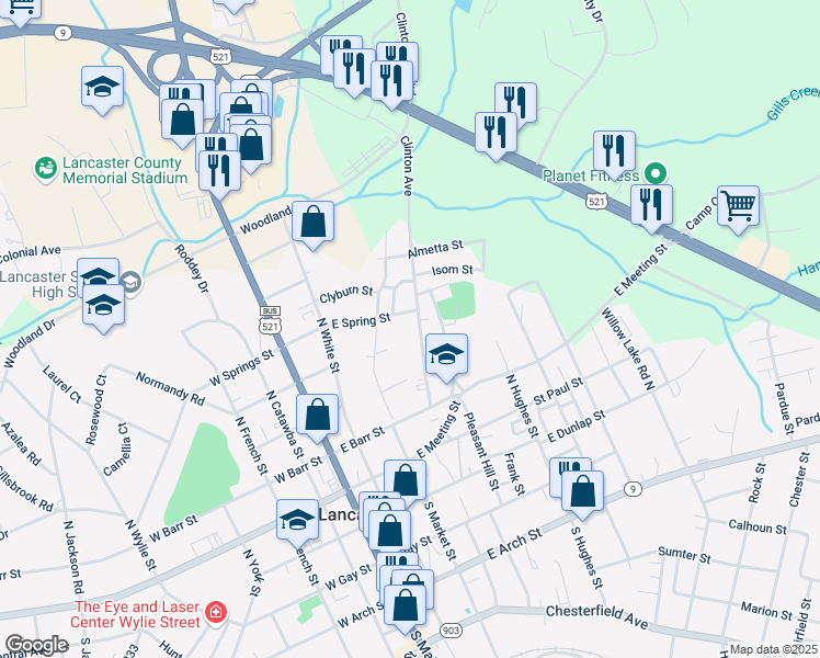 map of restaurants, bars, coffee shops, grocery stores, and more near 417 Clinton Avenue in Lancaster