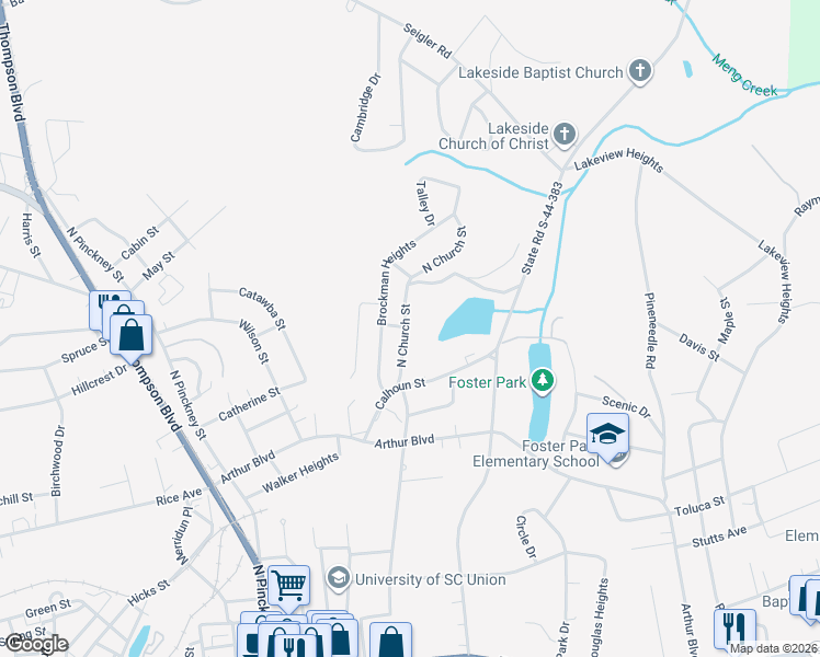 map of restaurants, bars, coffee shops, grocery stores, and more near 722 North Church Street in Union