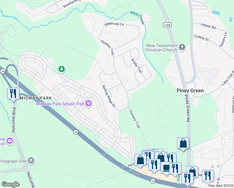 map of restaurants, bars, coffee shops, grocery stores, and more near 1712 Wine Press Court in Piney Green
