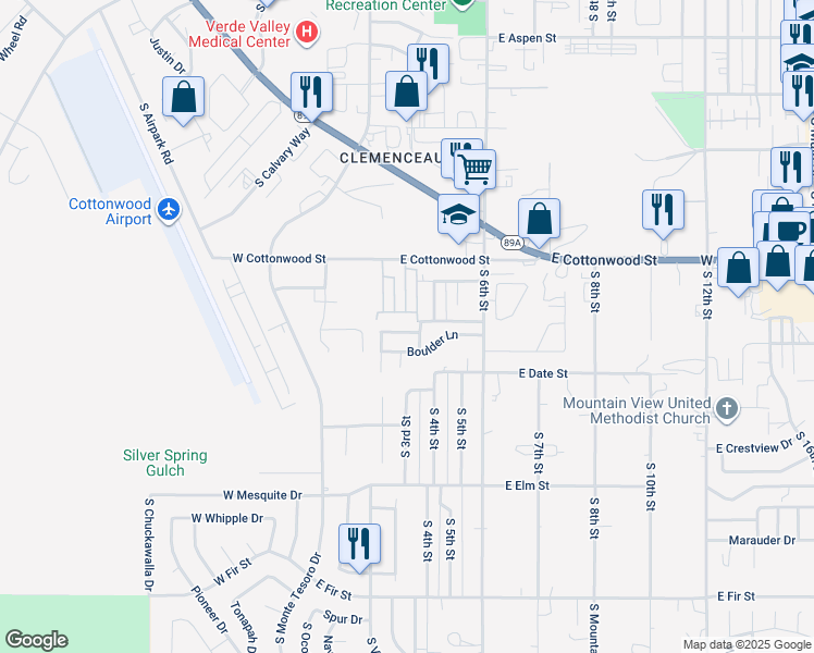 map of restaurants, bars, coffee shops, grocery stores, and more near 276 Paramount Street in Cottonwood