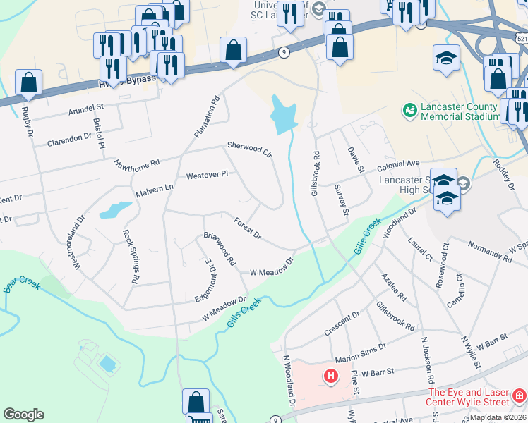 map of restaurants, bars, coffee shops, grocery stores, and more near 942 Sherwood Circle in Lancaster