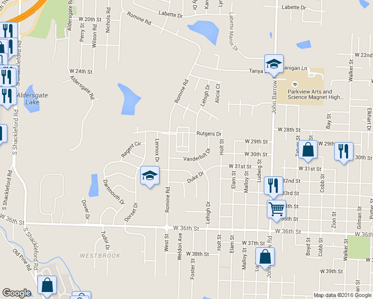 map of restaurants, bars, coffee shops, grocery stores, and more near 9411 Courtney Cove in Little Rock