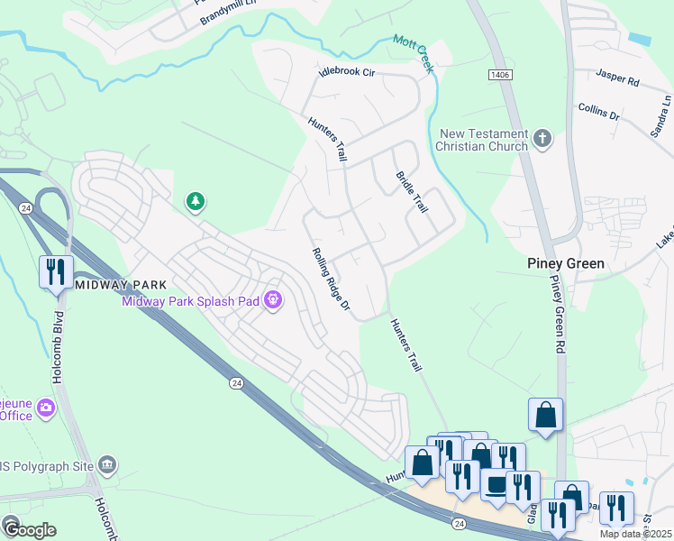 map of restaurants, bars, coffee shops, grocery stores, and more near Heather Loop Road in Piney Green
