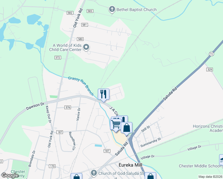 map of restaurants, bars, coffee shops, grocery stores, and more near 2819 Dottie Lane in Chester