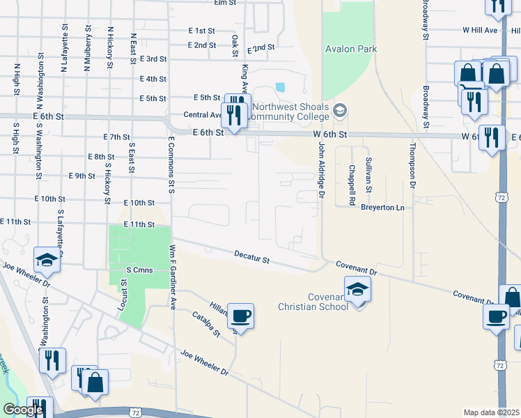 map of restaurants, bars, coffee shops, grocery stores, and more near 403 Gann Boulevard in Tuscumbia