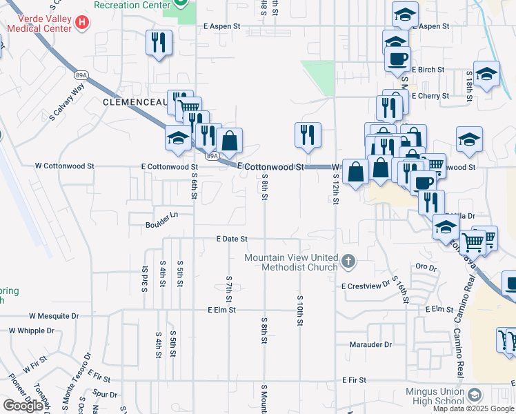 map of restaurants, bars, coffee shops, grocery stores, and more near 708 South 8th Street in Cottonwood