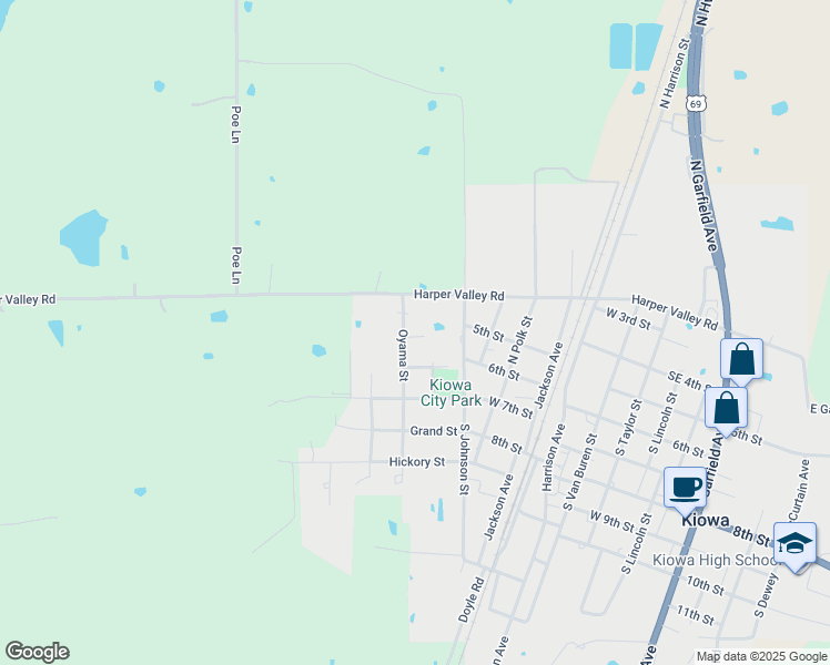 map of restaurants, bars, coffee shops, grocery stores, and more near 305 Bois D Arcade Street in Kiowa