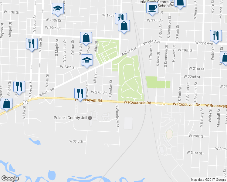 map of restaurants, bars, coffee shops, grocery stores, and more near 2914 W 27th St in Little Rock