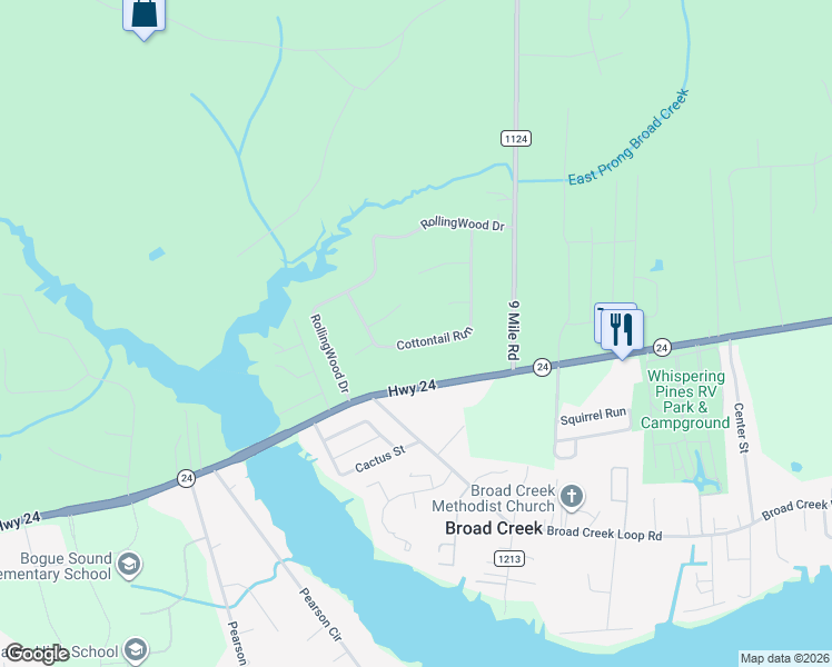 map of restaurants, bars, coffee shops, grocery stores, and more near 191 Cottontail Run in Newport