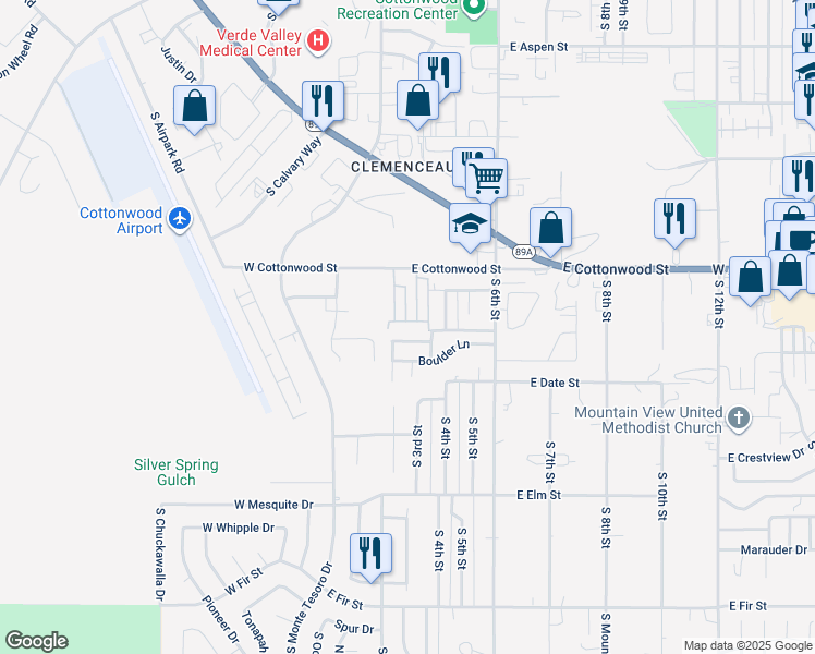 map of restaurants, bars, coffee shops, grocery stores, and more near 276 Paramount Street in Cottonwood
