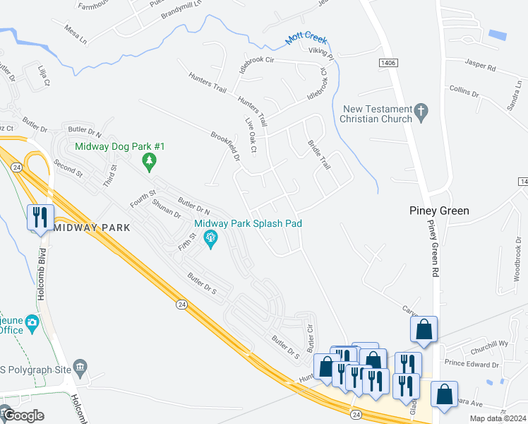 map of restaurants, bars, coffee shops, grocery stores, and more near 1956 Heather Loop in Piney Green