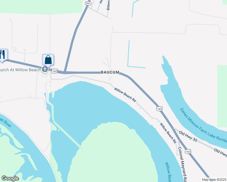 map of restaurants, bars, coffee shops, grocery stores, and more near 12216 Willow Beach Road in North Little Rock