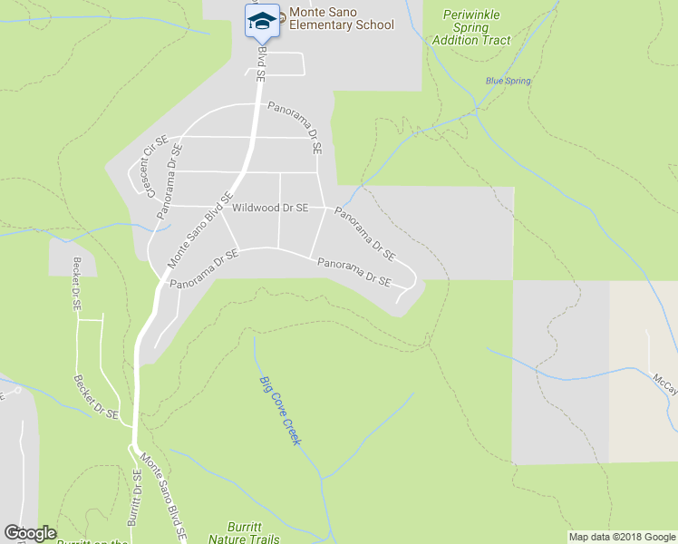 map of restaurants, bars, coffee shops, grocery stores, and more near 3622 Panorama Drive Southeast in Huntsville