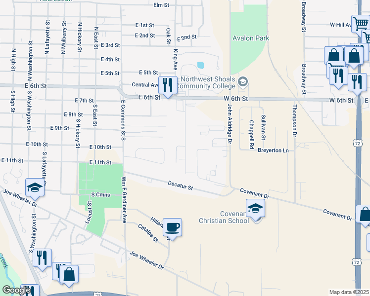 map of restaurants, bars, coffee shops, grocery stores, and more near 403 Gann Boulevard in Tuscumbia