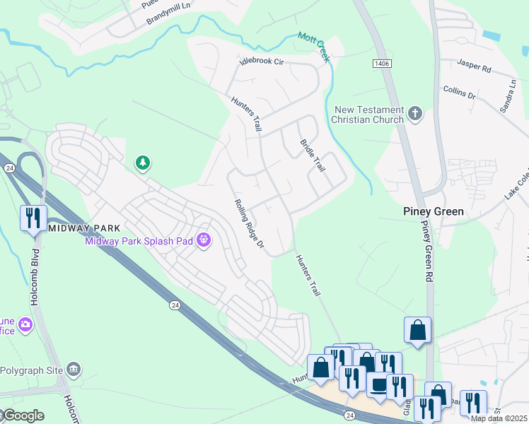 map of restaurants, bars, coffee shops, grocery stores, and more near 1706 Wine Press Court in Piney Green