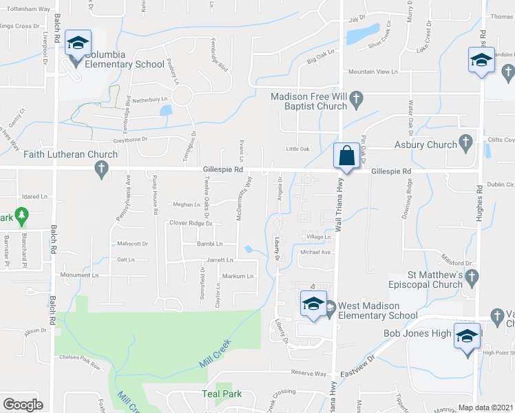 map of restaurants, bars, coffee shops, grocery stores, and more near 430 Gillespie Road in Madison