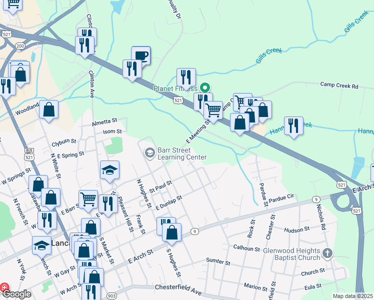 map of restaurants, bars, coffee shops, grocery stores, and more near 217 Willow Lake Road North in Lancaster