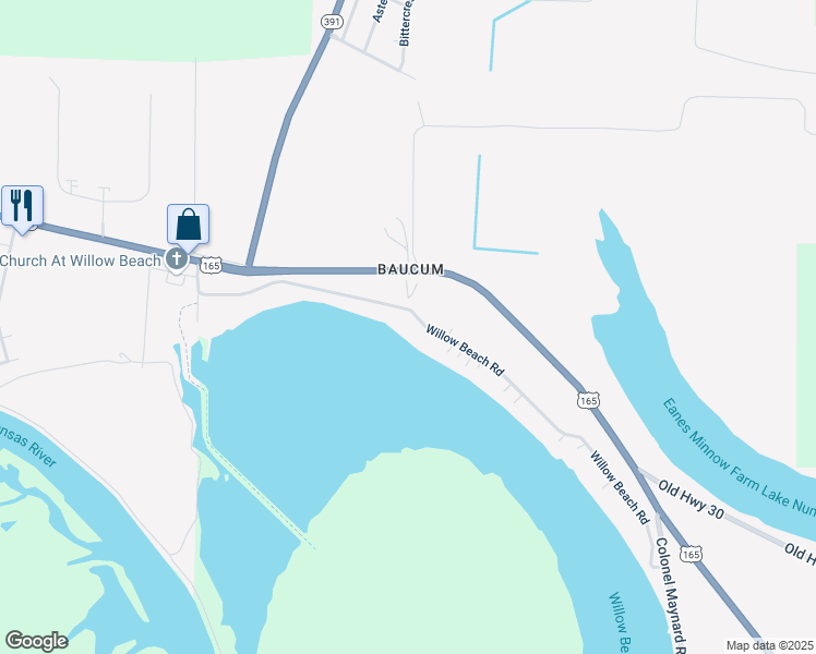 map of restaurants, bars, coffee shops, grocery stores, and more near 12216 Willow Beach Road in North Little Rock