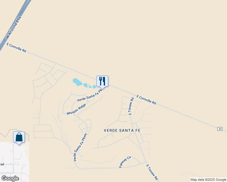 map of restaurants, bars, coffee shops, grocery stores, and more near 645 Verde Santa Fe Parkway in Cornville