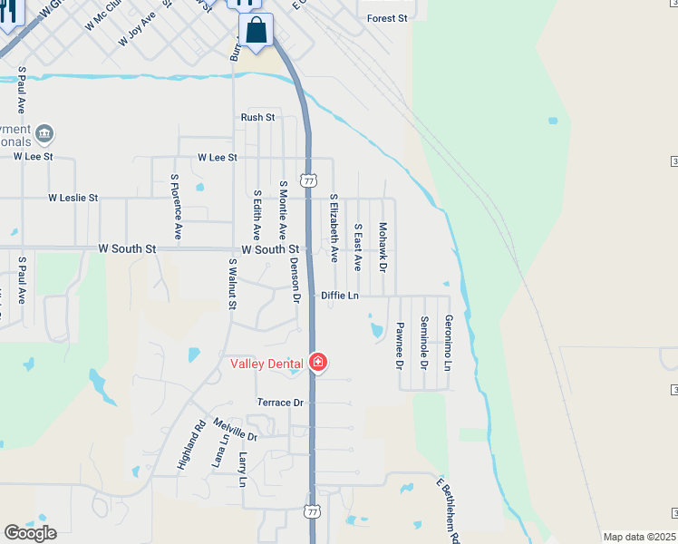 map of restaurants, bars, coffee shops, grocery stores, and more near 121 Diffie Lane in Pauls Valley
