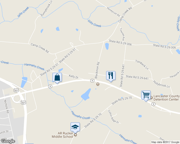 map of restaurants, bars, coffee shops, grocery stores, and more near 1430 Panther Road in Lancaster