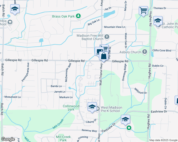 map of restaurants, bars, coffee shops, grocery stores, and more near 340 Gillespie Road in Madison