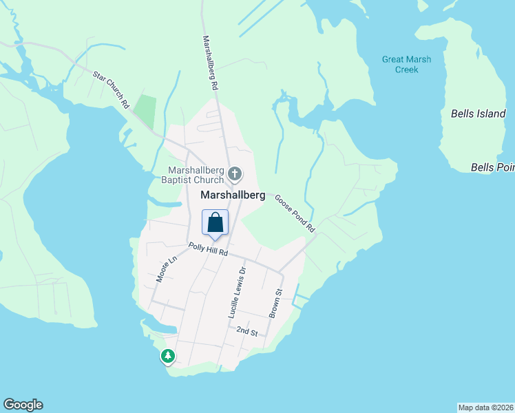 map of restaurants, bars, coffee shops, grocery stores, and more near 142 Goose Pond Road in Marshallberg