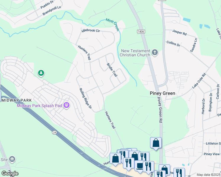 map of restaurants, bars, coffee shops, grocery stores, and more near 2009 Hunters Ridge Drive in Piney Green
