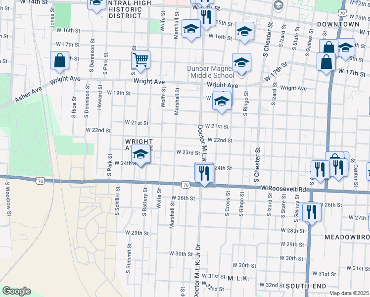 map of restaurants, bars, coffee shops, grocery stores, and more near 1608 West 23rd Street in Little Rock
