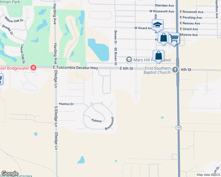 map of restaurants, bars, coffee shops, grocery stores, and more near 1600 West McGuire Drive in Muscle Shoals